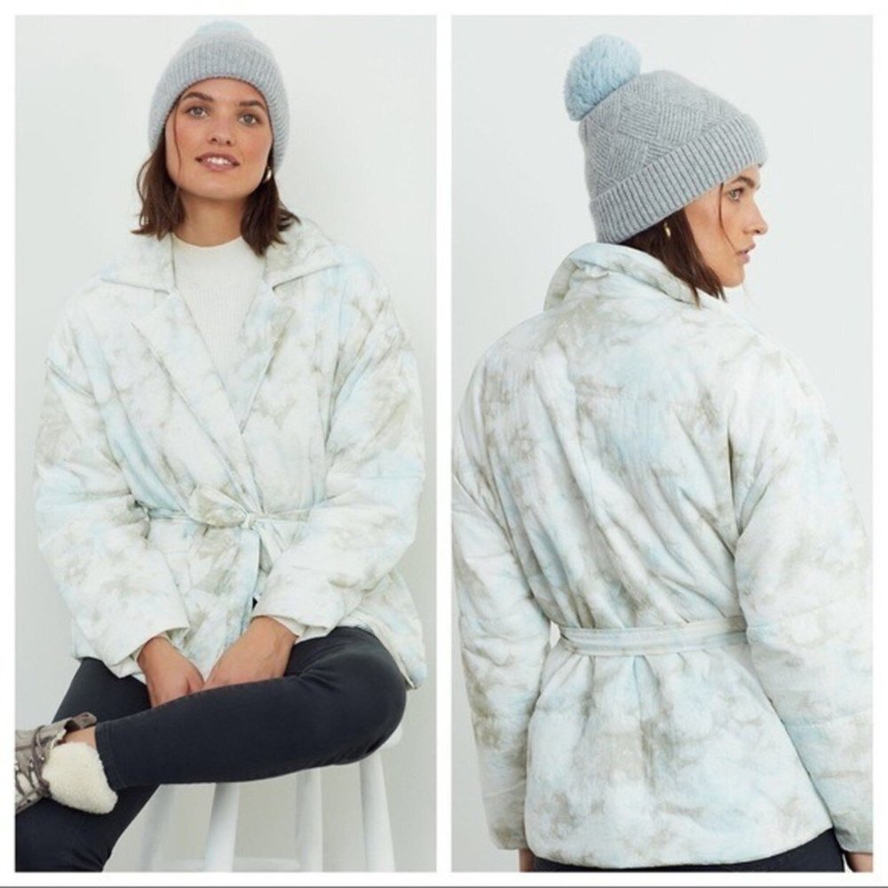 Anthropologie Sky Blue and Cream Puffer Jacket